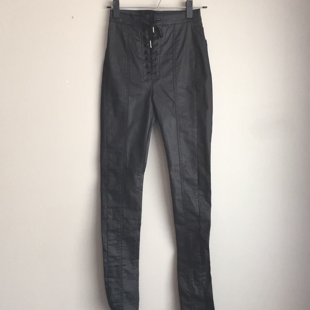 Leather lace up skinny pants, highrise, BDG size24